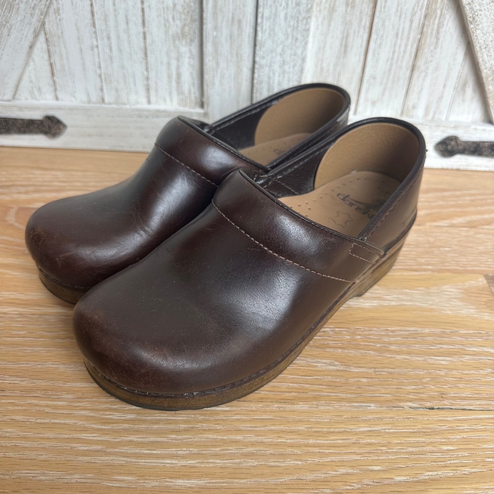 Dansko Leather Slip On Clog Shoes Brown 37 Wide